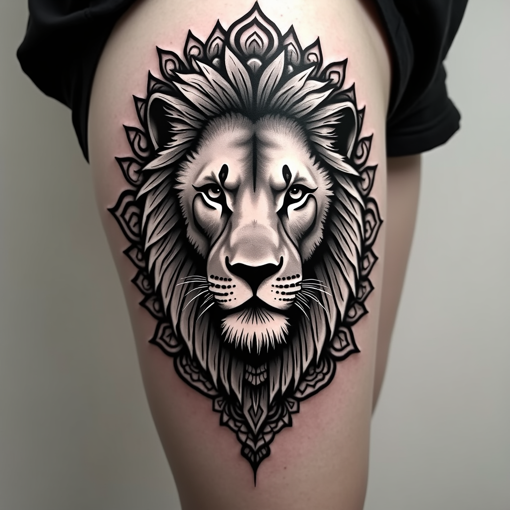 Fierce Elegance: Lion Mandala Tattoo