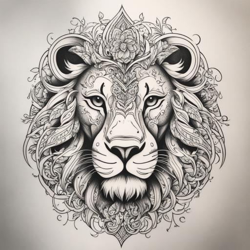 in the style of ignorant tattoo, with a tattoo of lion