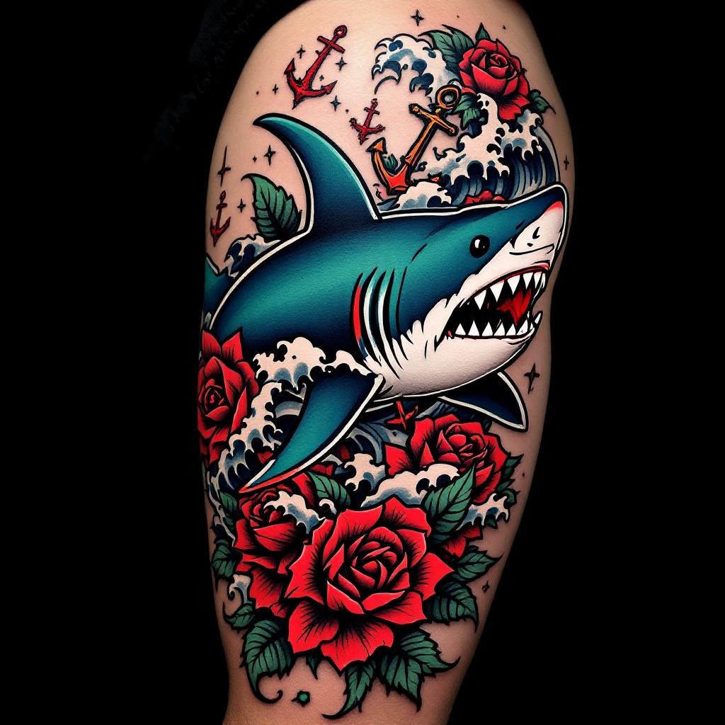 Традиционная акула на плече