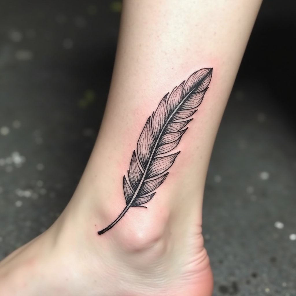 Ethereal Feather Ankle Tattoo