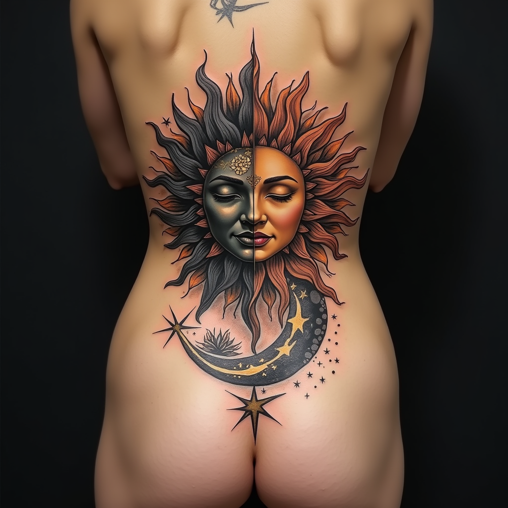 Celestial Dance: Sun & Moon Tattoo