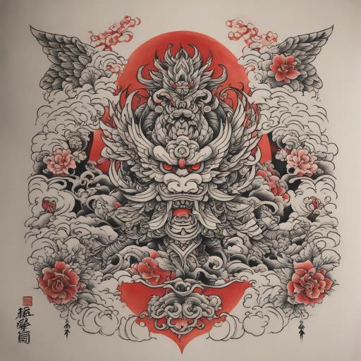 in the style of japanese tattoo, with a tattoo of Эскиз тату