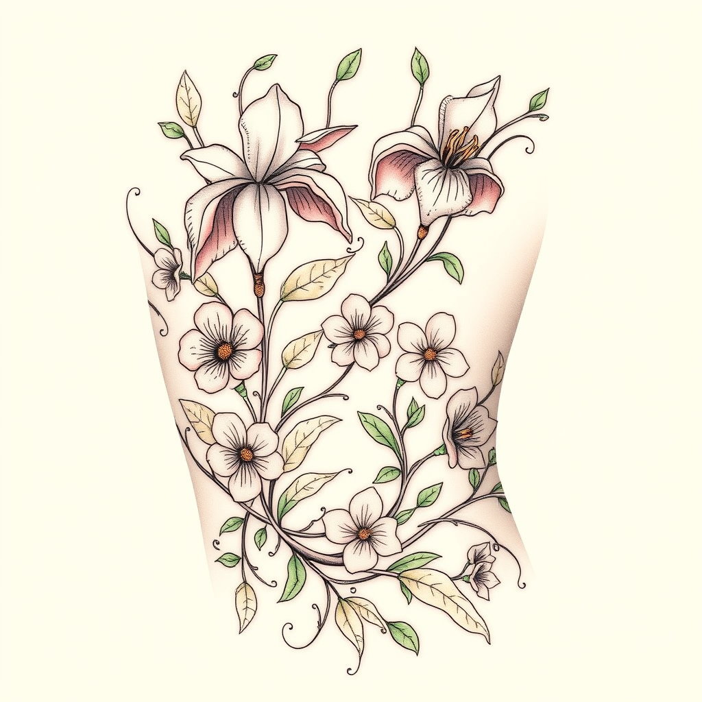 Whimsical Floral Ribcage Tattoo