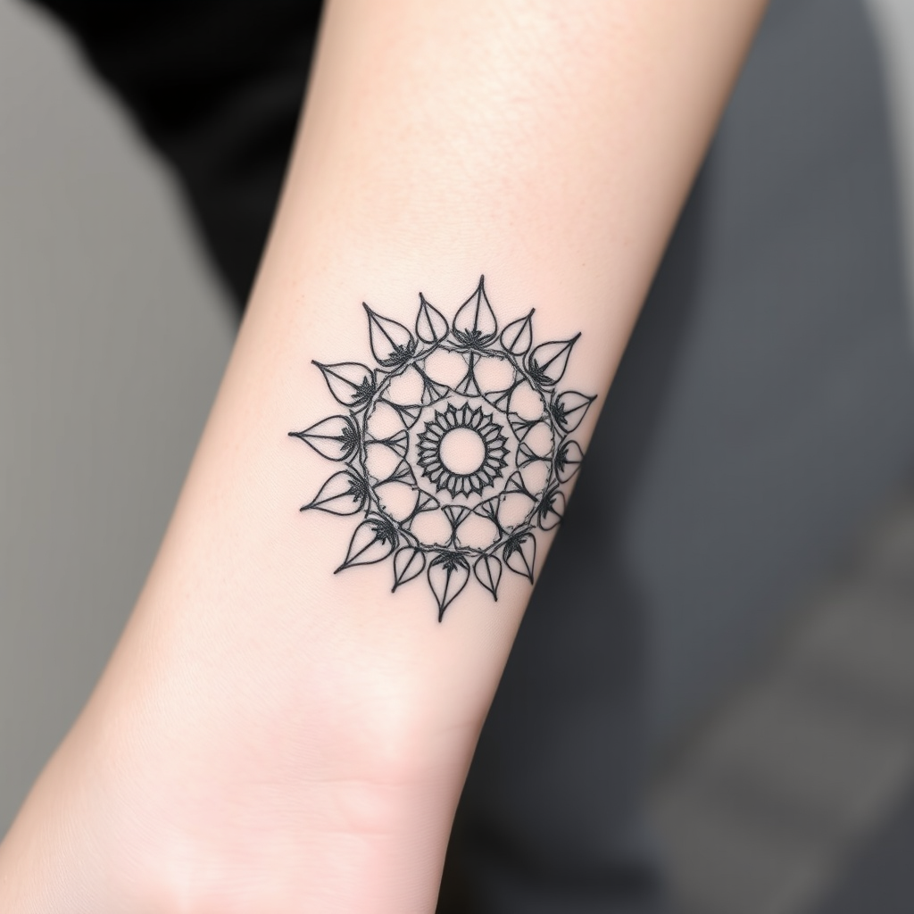 Radiant Mandala Sun Tattoo | Татуировка, flux.1 schnell | 2025-02-22