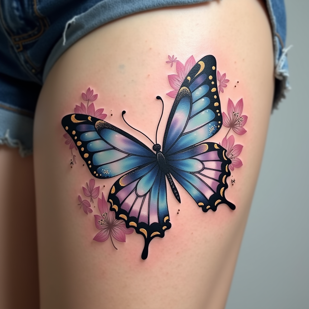 Whimsical Watercolor Butterfly Tattoo