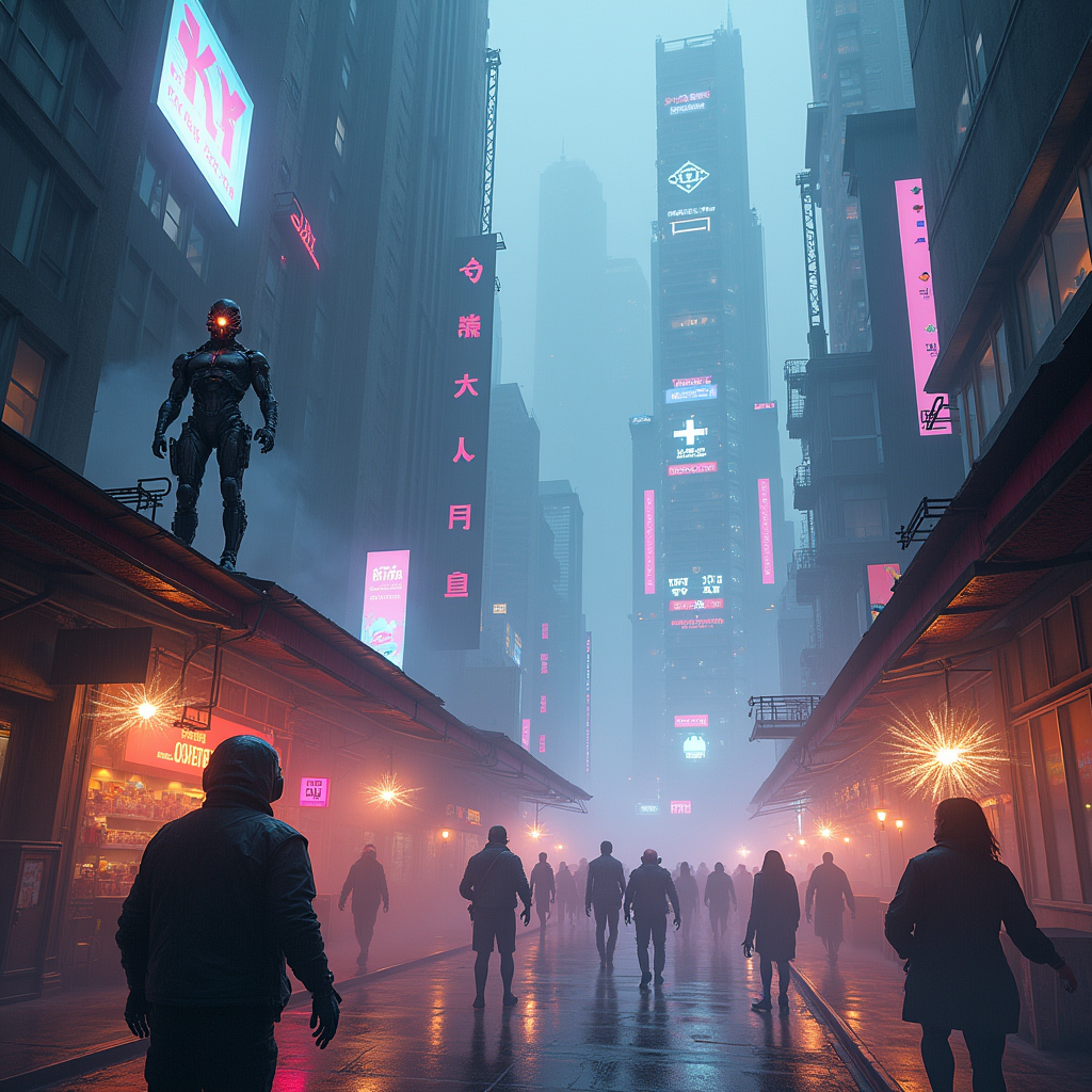 Neon Shadows: Cyborgs in Chaos