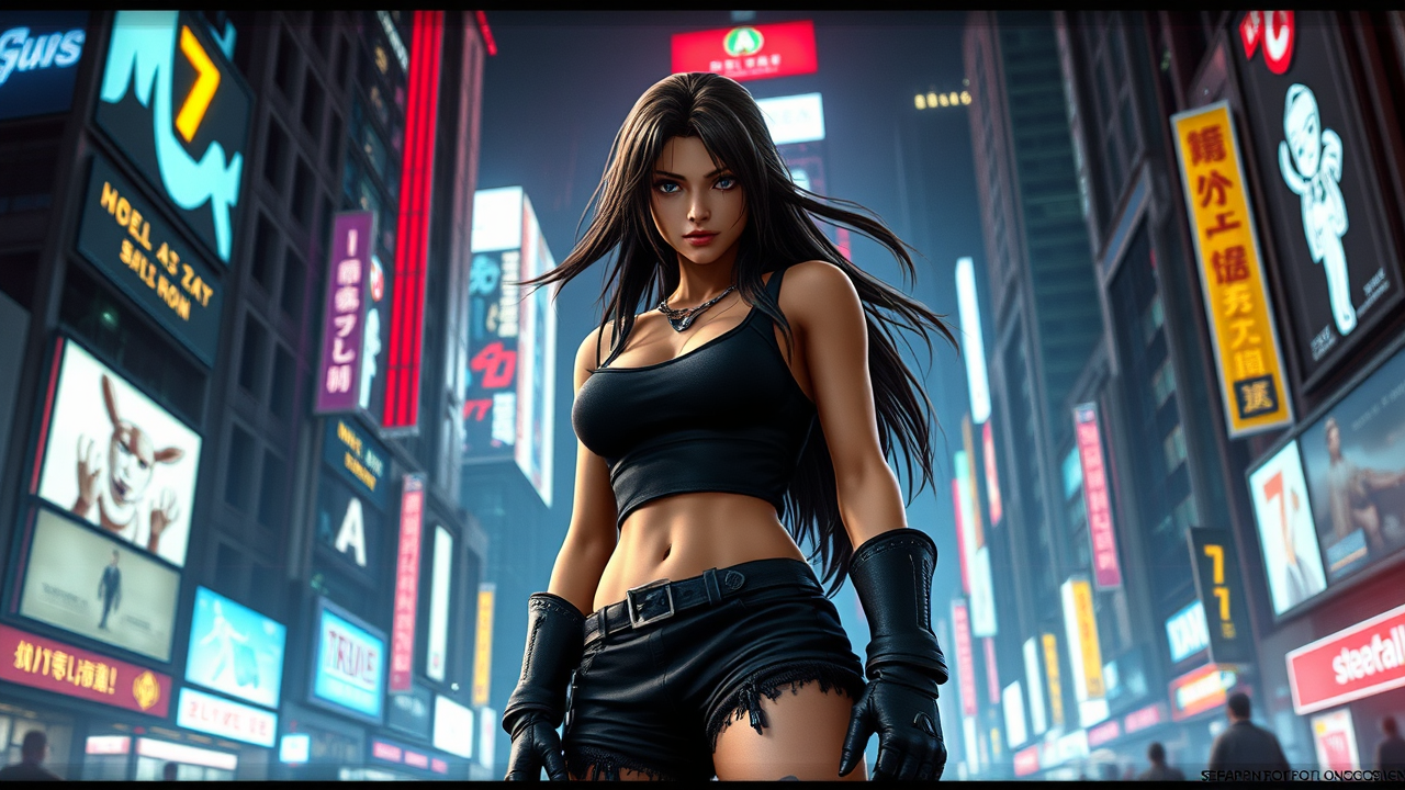 Tifa's Defiance in Neon Midgar | Game Design, flux.1 schnell | 2025-02-04