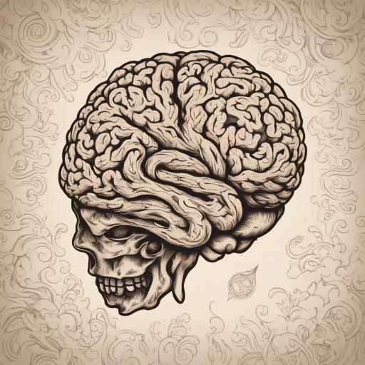 in the style of illustrative tattoo, with a tattoo of Brain 