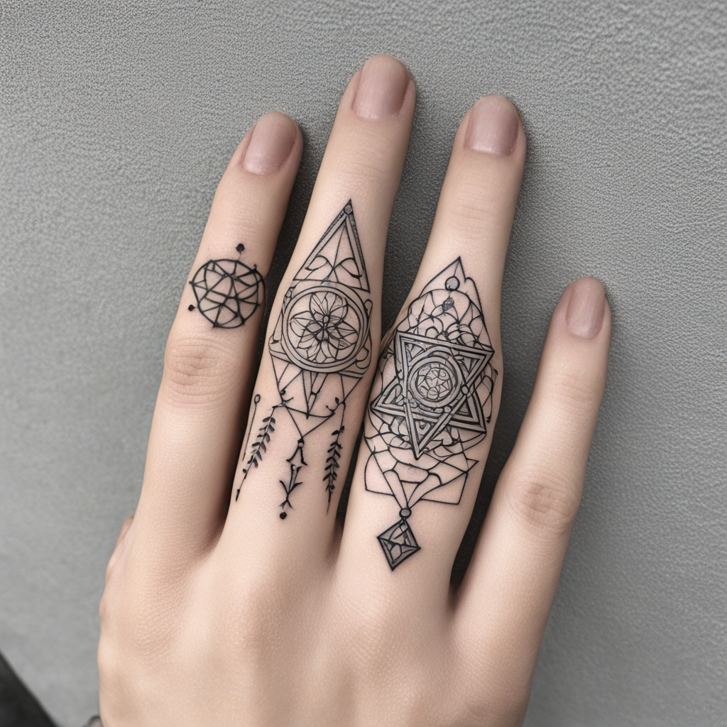 in the style of fineline tattoo, with a tattoo of hand tatto