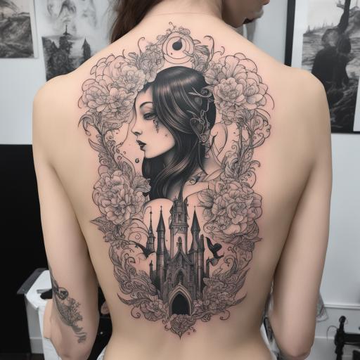 in the style of surrealism tattoo, with a tattoo of Gothic