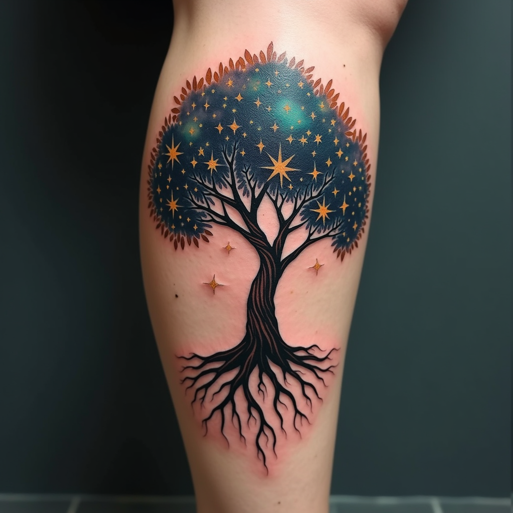 Celestial Tree Tattoo: Harmony in Ink