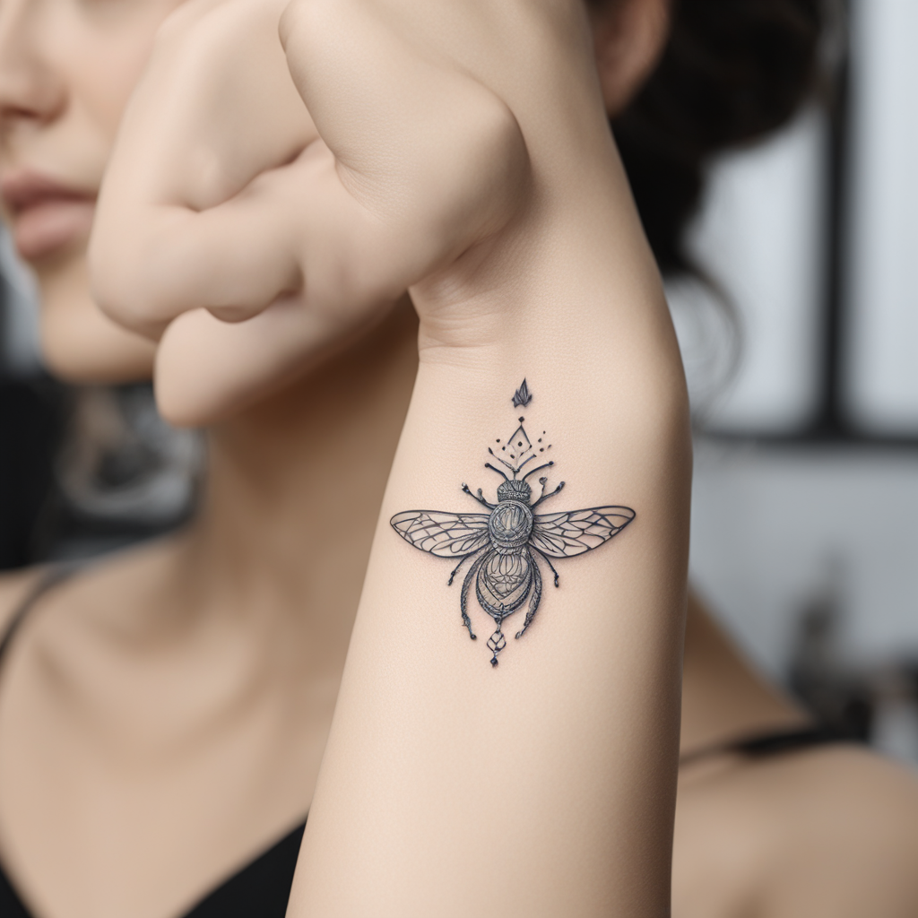in the style of fineline tattoo, with a tattoo of uncommon s