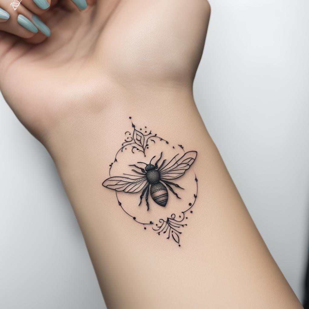 in the style of fineline tattoo, with a tattoo of uncommon s