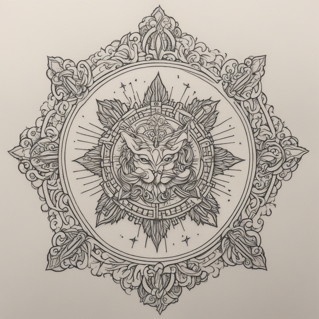 in the style of fineline tattoo, with a tattoo of marca de s