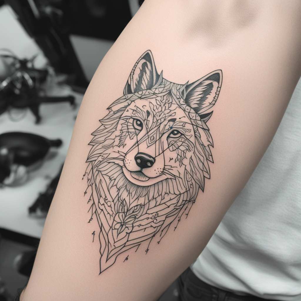 in the style of fineline tattoo, with a tattoo of crea a un 