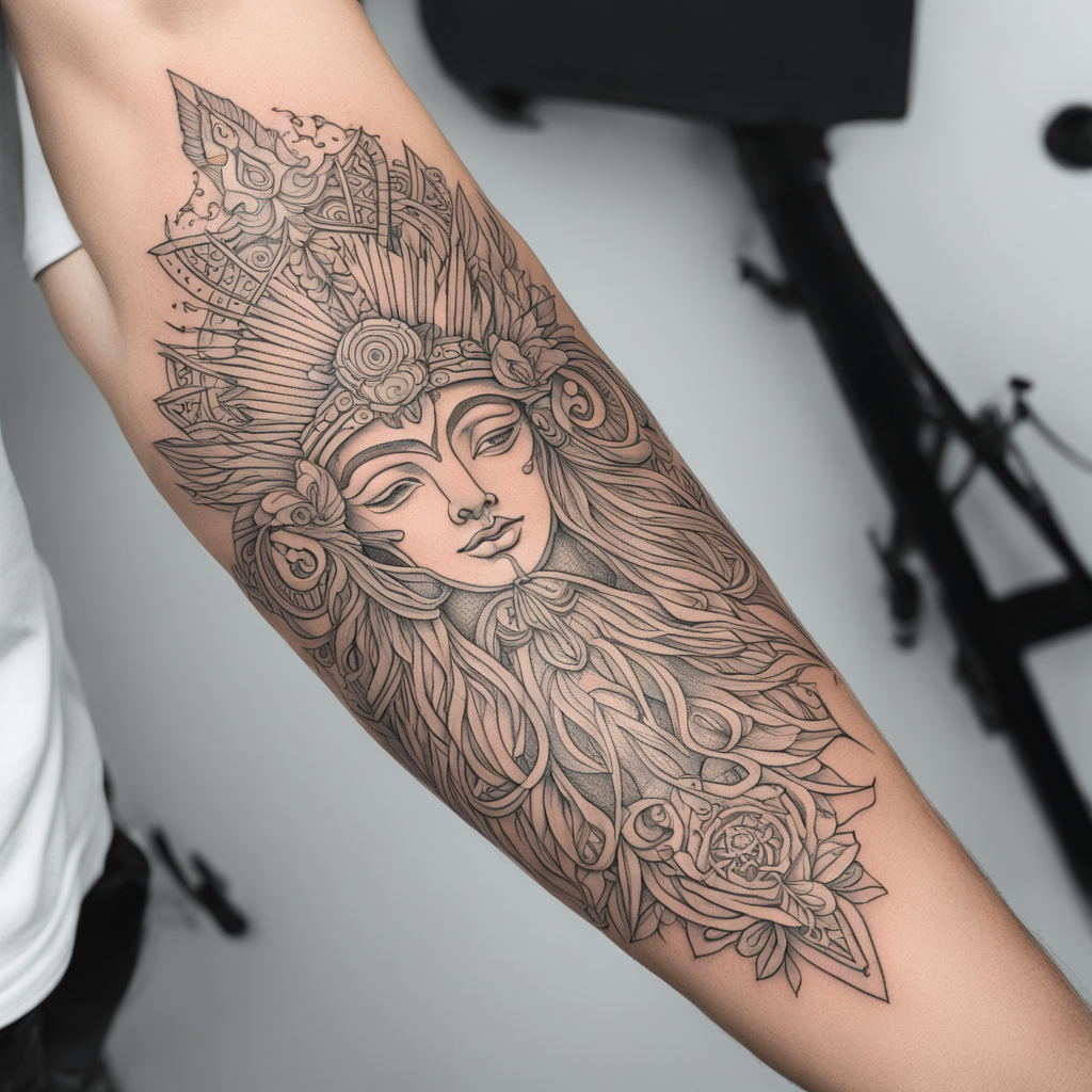 in the style of fineline tattoo, with a tattoo of tatuaje de