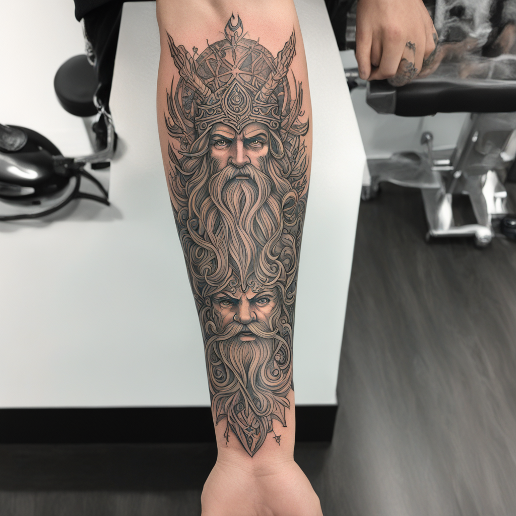 in the style of fineline tattoo, with a tattoo of Tattoo sle