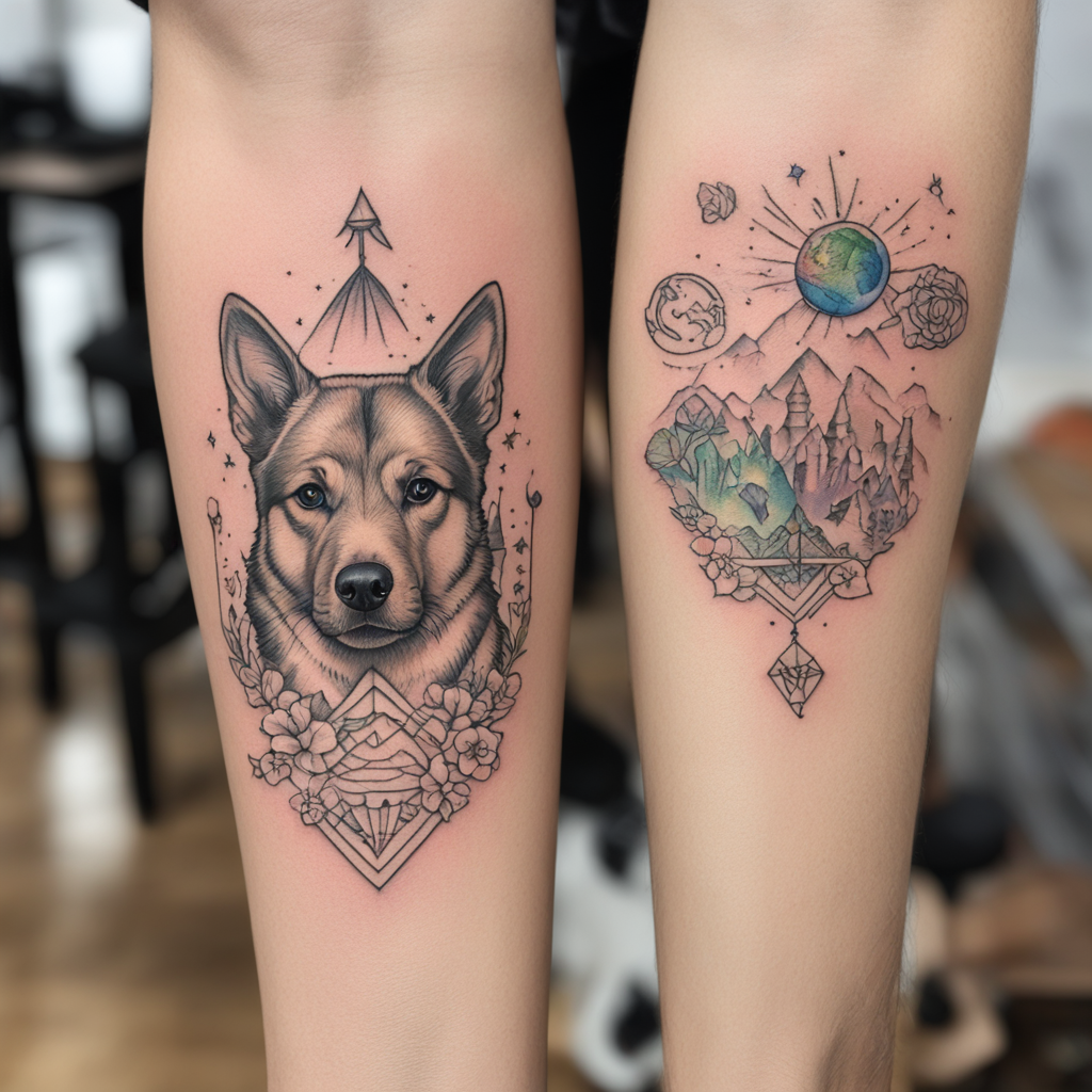 in the style of fineline tattoo, with a tattoo of required e