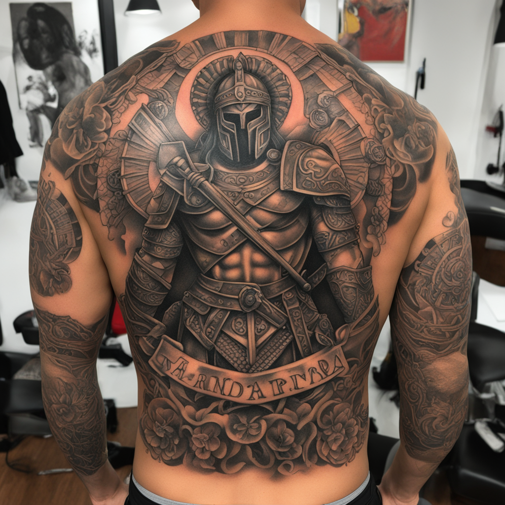 in the style of chicano tattoo, with a tattoo of PARTES DE L