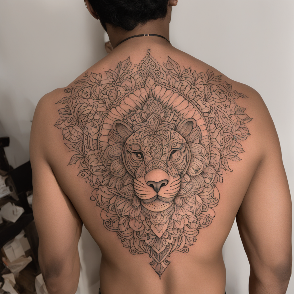 in the style of fineline tattoo, with a tattoo of Chirag 