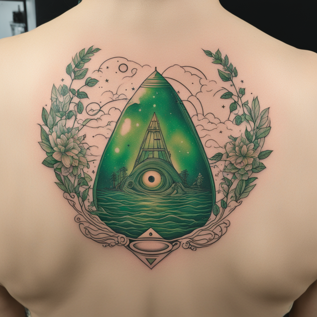in the style of fineline tattoo, with a tattoo of um e.t ver