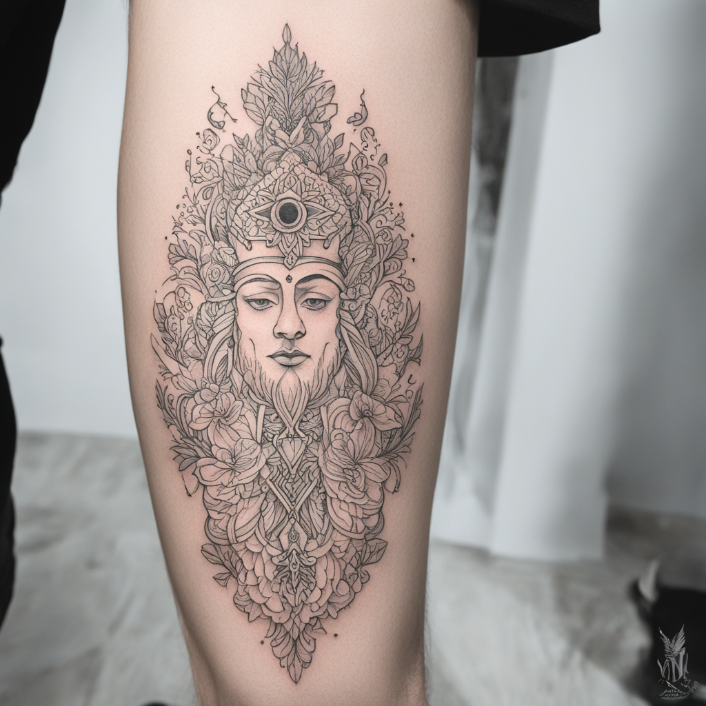 in the style of fineline tattoo, with a tattoo of Мужское та