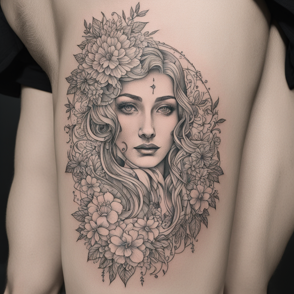 in the style of fineline tattoo, with a tattoo of Мужское та
