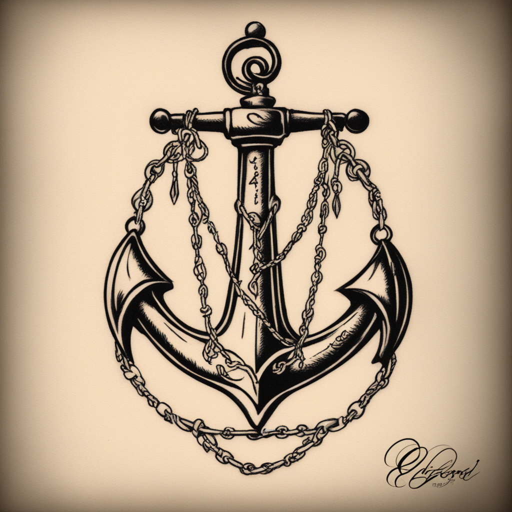 in the style of anchor tattoo, with a tattoo of 1996 libra