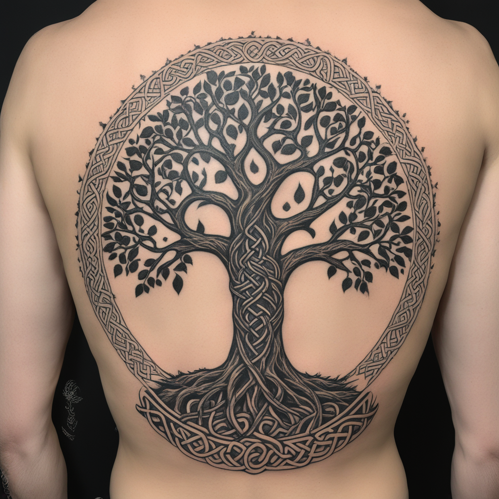 in the style of tribal tattoo, with a tattoo of A celtic ins