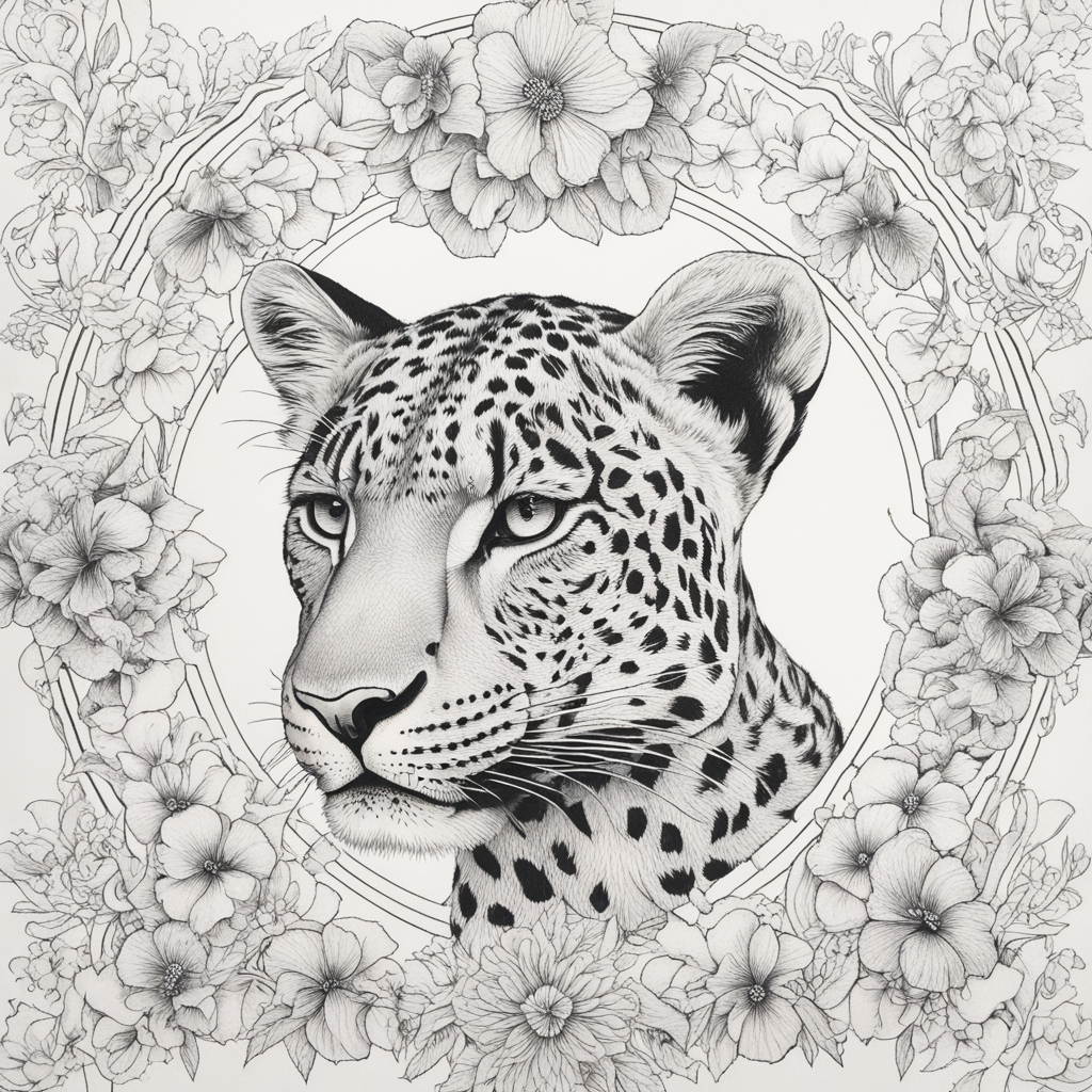 in the style of fineline tattoo, with a tattoo of Léopard Fl
