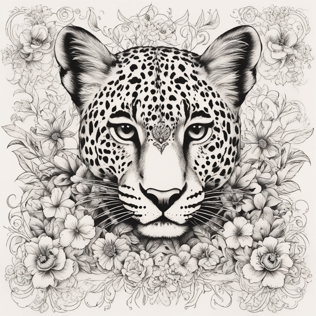in the style of kleine tattoo, with a tattoo of Léopard Fleu