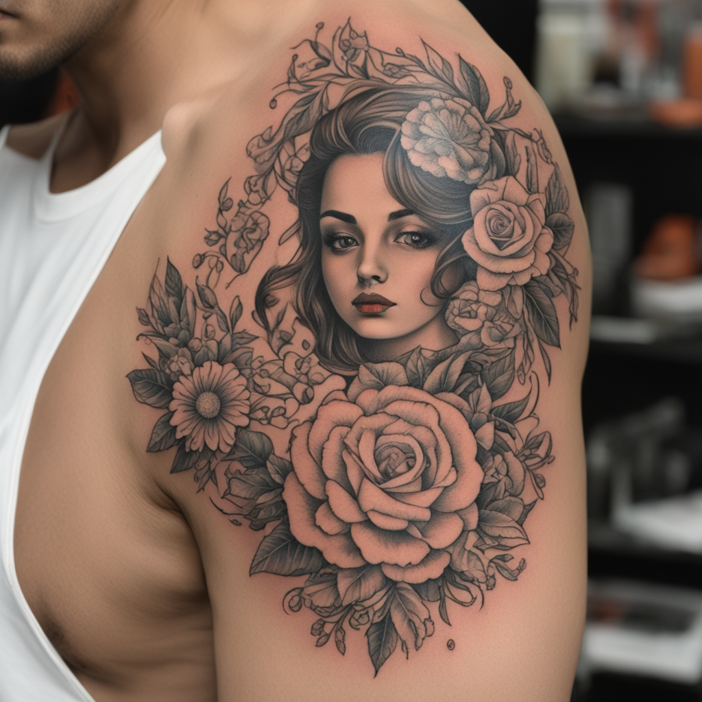 in the style of ignorant tattoo, with a tattoo of Jorge Fern
