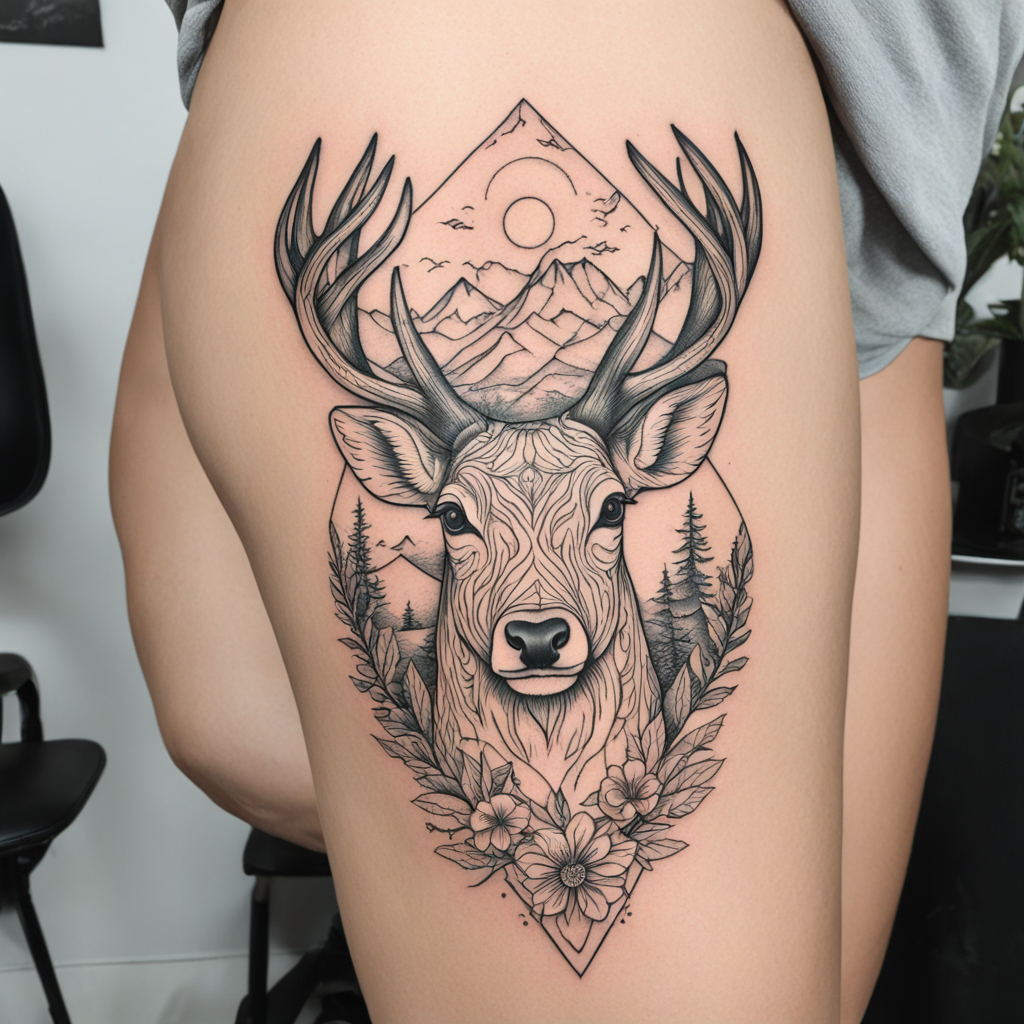 in the style of fineline tattoo, with a tattoo of animal