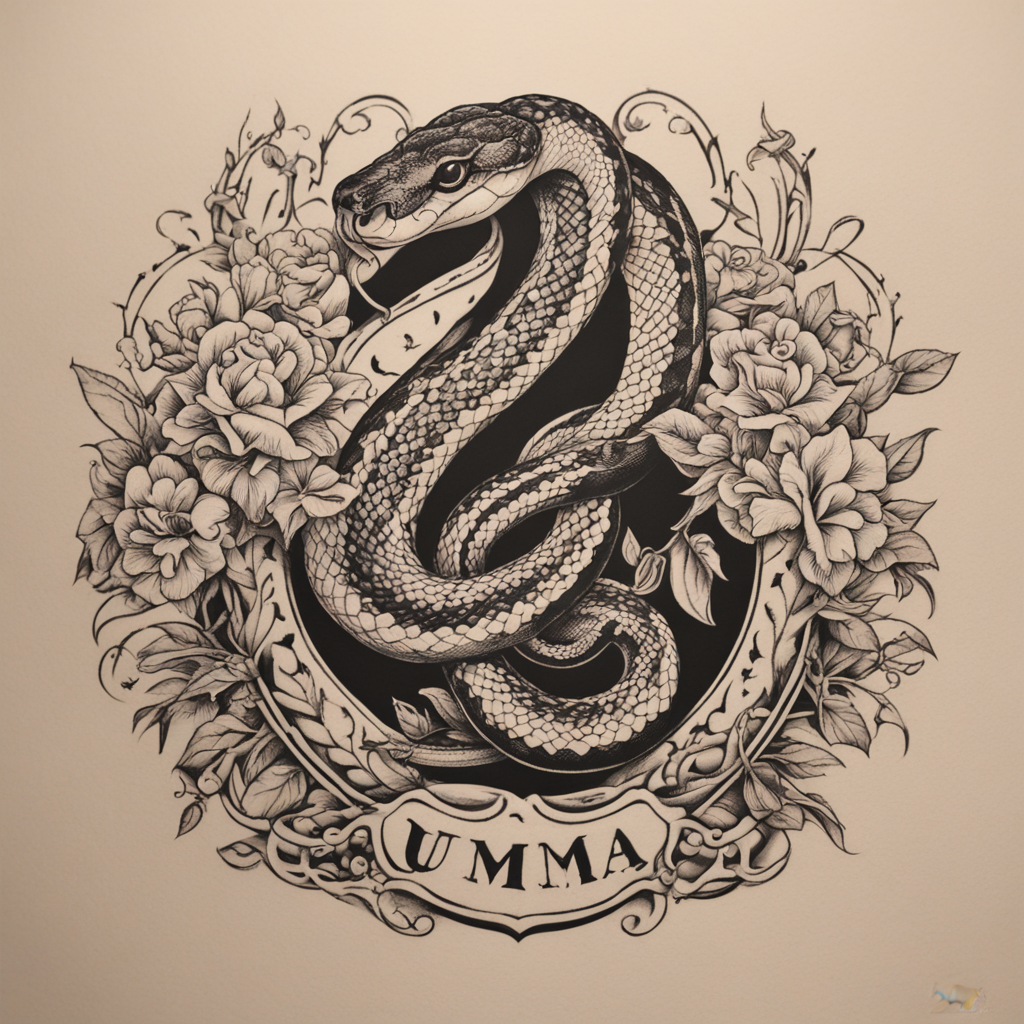 in the style of kleine tattoo, with a tattoo of Uma logo com