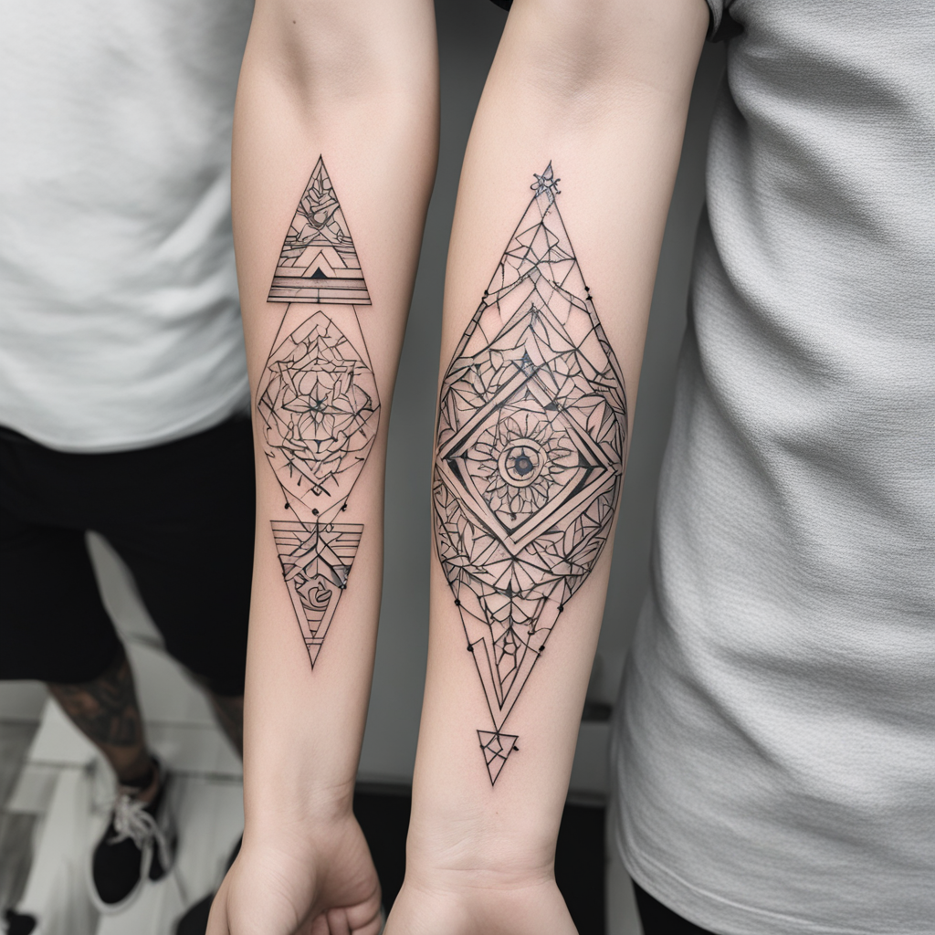 in the style of geometric tattoo, with a tattoo of Create a 