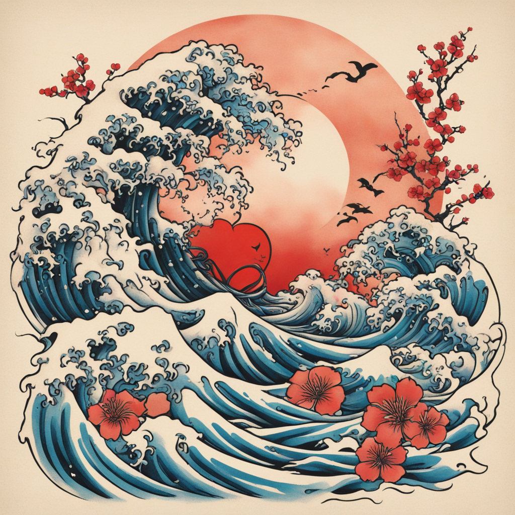 in the style of japanese tattoo, with a tattoo of I love you