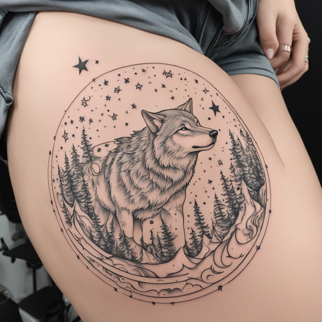 in the style of illustrative tattoo, with a tattoo of tattoo