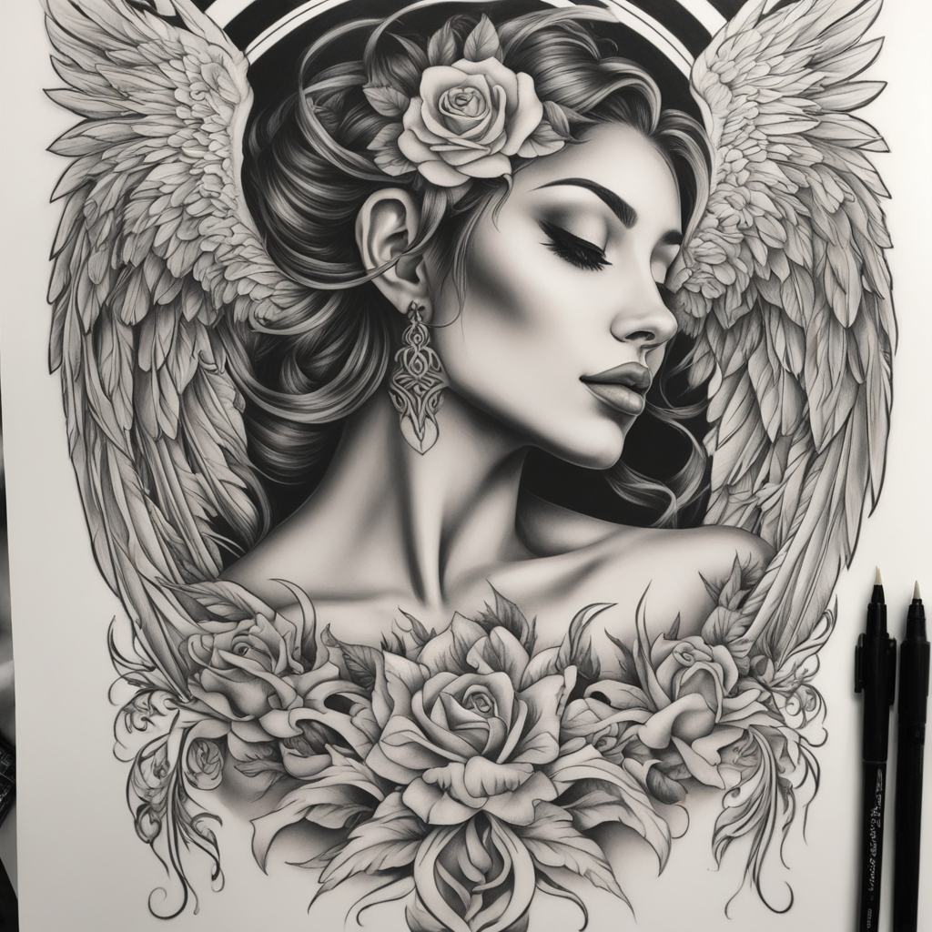 in the style of chicano tattoo, with a tattoo of Create a fl