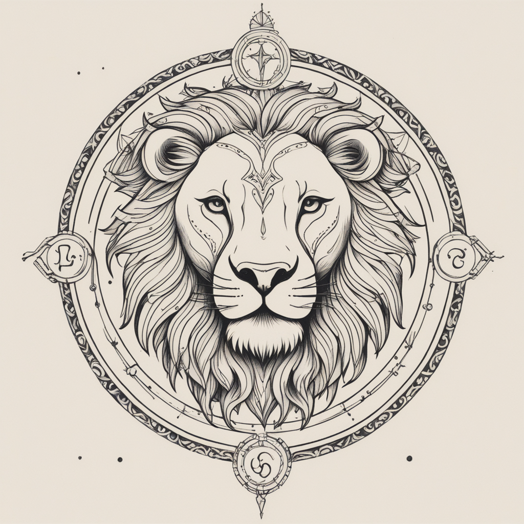in the style of illustrative tattoo, with a tattoo of Simbol