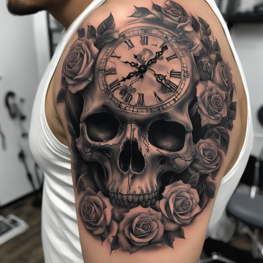 in the style of japanese tattoo, with a tattoo of surreal bl