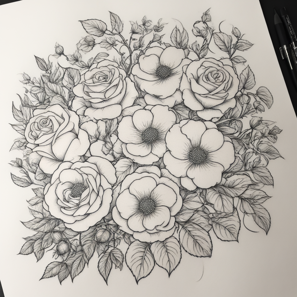 in the style of fineline tattoo, with a tattoo of thigh tatt