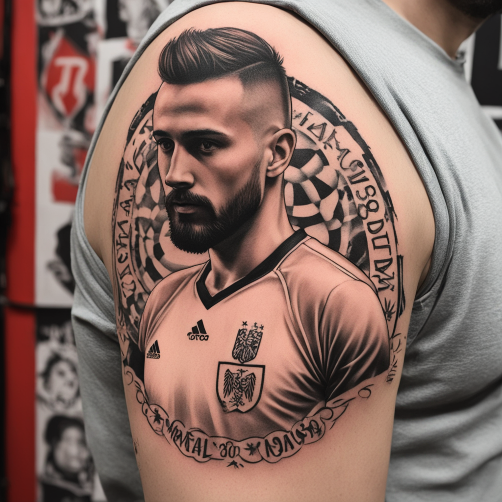 in the style of ignorant tattoo, with a tattoo of carrer fut