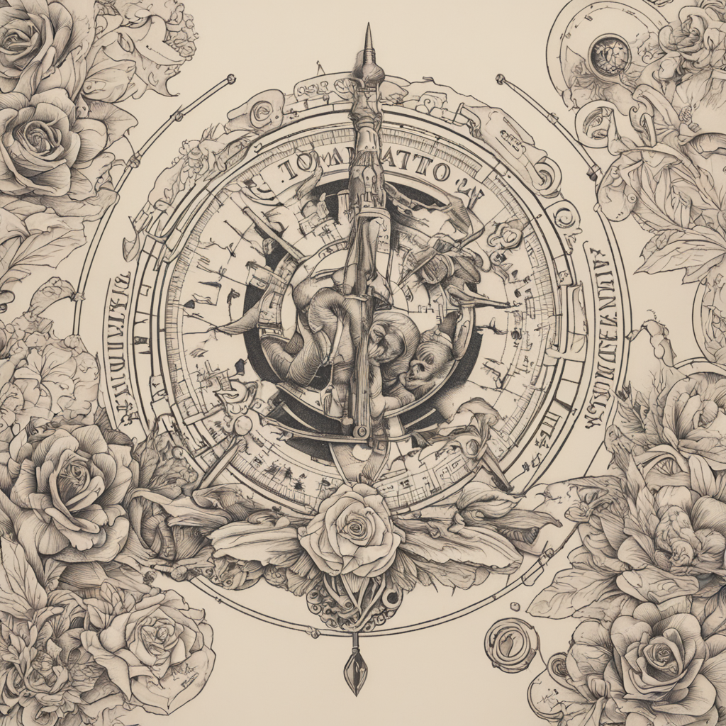 in the style of illustrative tattoo, with a tattoo of i want
