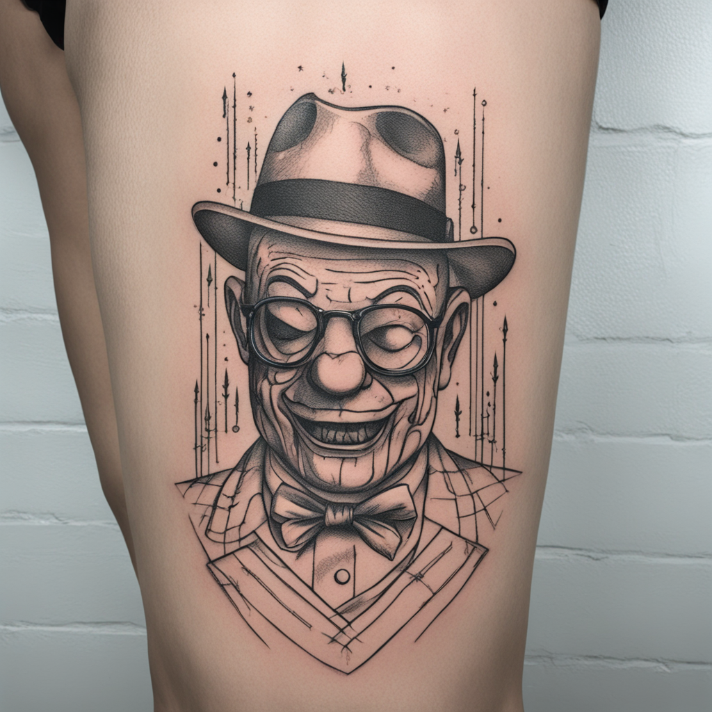in the style of fineline tattoo, with a tattoo of Line sketc