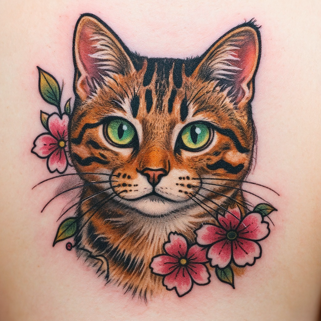 A Tattoo design.Cherry Blossom Tattoo.Vibrant colours.Micro 